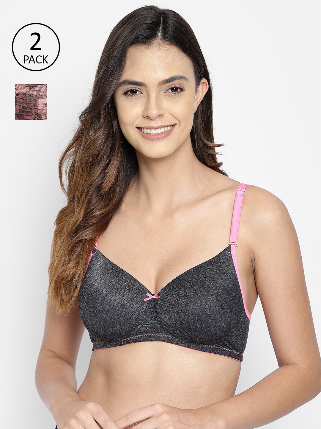 Clovia Brown & Blue Pack of 2 Padded Non-Wired Full Cup Multiway T-shirt Bra