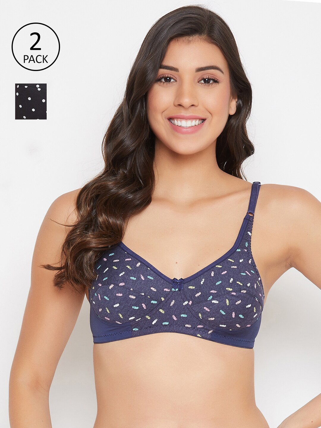 

Clovia Pack Of 2 Blue & Pink Geometric Cotton Non Padded Bra