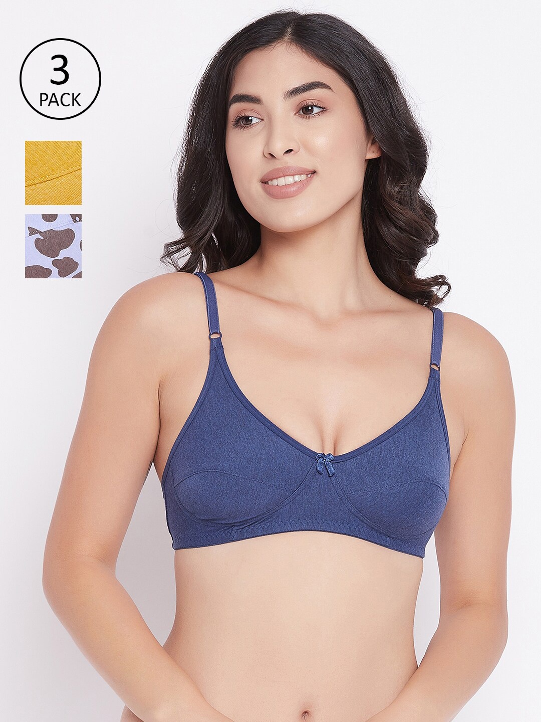

Clovia Blue & Yellow Pack of 3 Non-Padded Non-Wired Cotton Everyday Bra