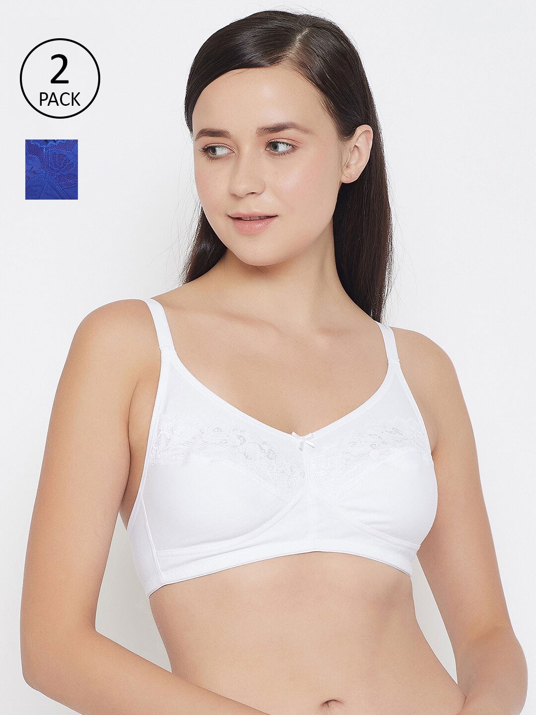 

Clovia White & Blue Set Of 2 Cotton Non-Padded Non-Wired Full Cup Bra COMBRC896-Multicolor