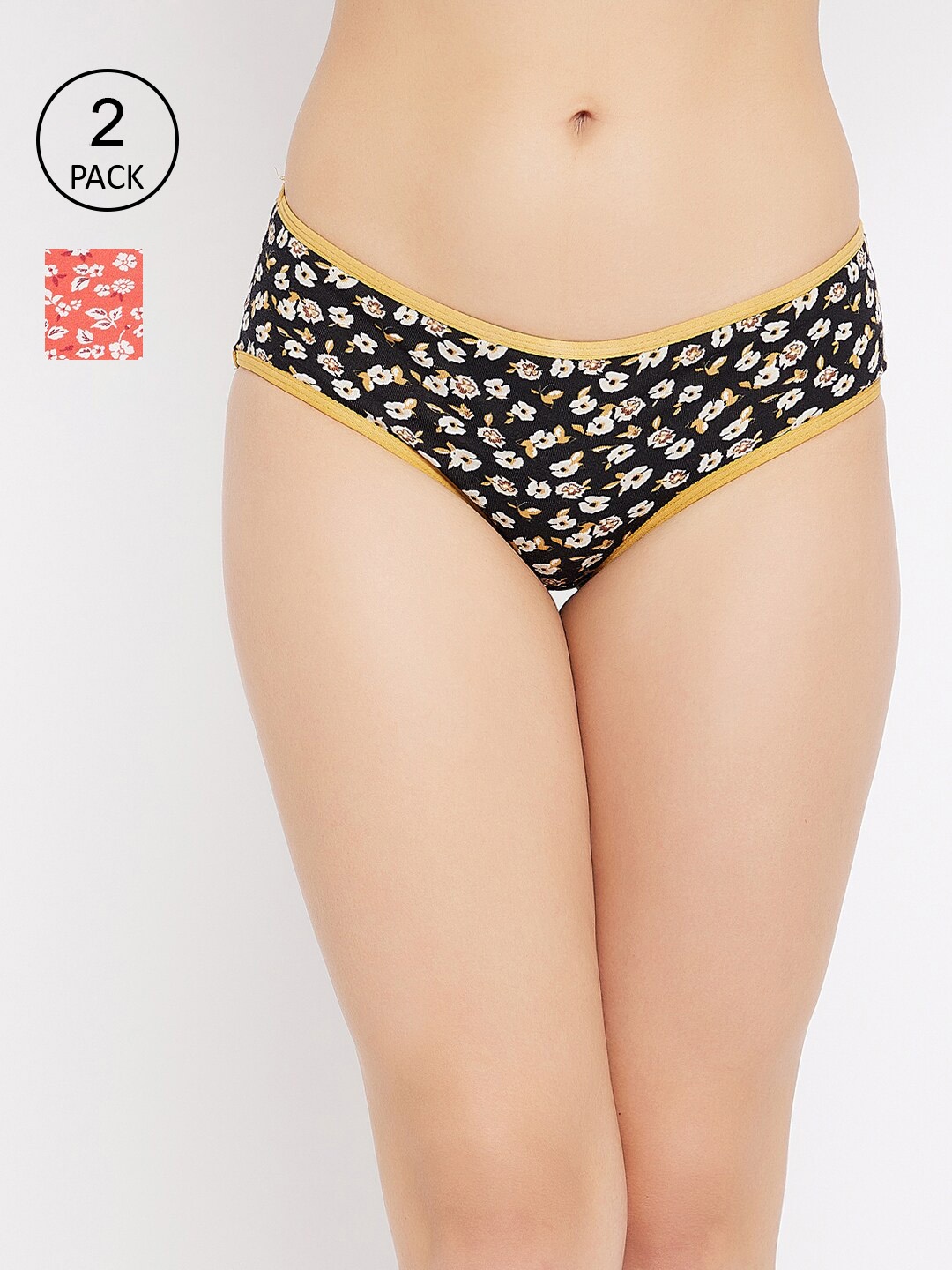 

Clovia Pack of 2 Cotton Mid Waist Floral Print Hipster Briefs, Multi