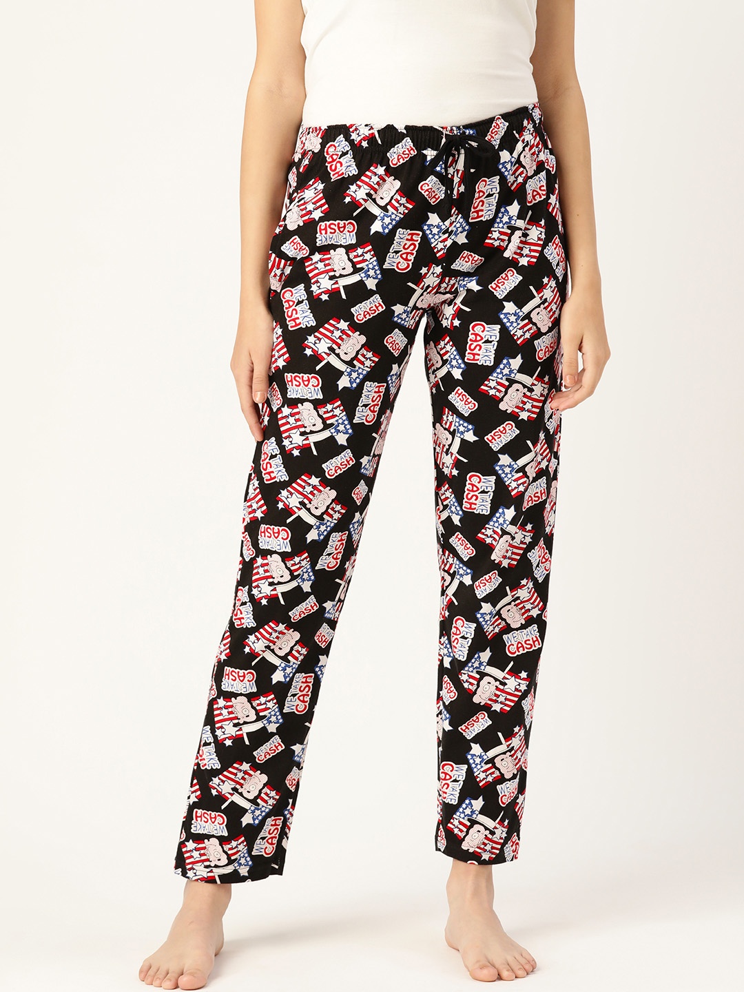 

Leading Lady Women Black & White Printed Pure Cotton High-Rise Lounge Pants