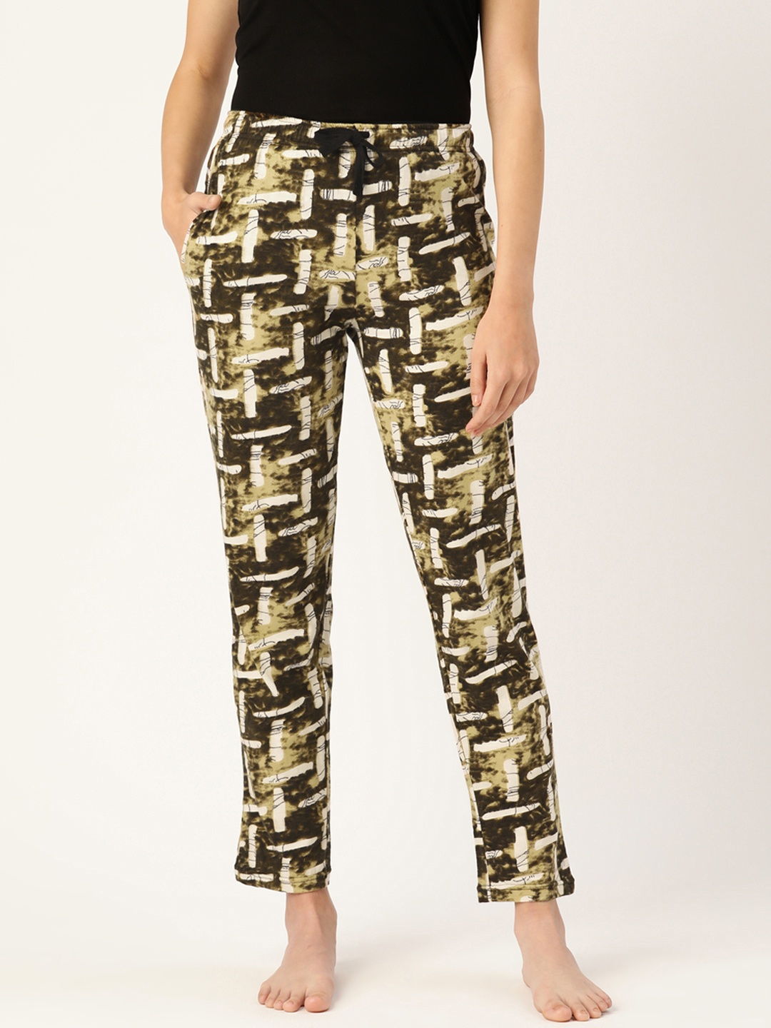 

Leading Lady Women Khaki & Cream-Coloured Printed Pure Cotton High-Rise Lounge Pants