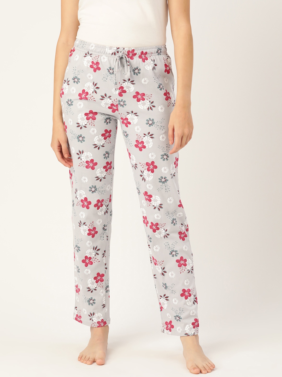

Leading Lady Women Grey & White Printed Pure Cotton High-Rise Lounge Pants