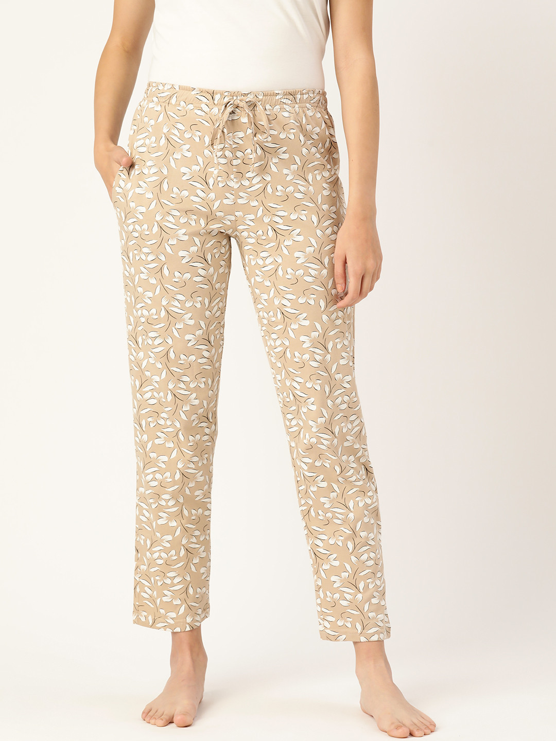 

Leading Lady Women Beige & White Printed Pure Cotton High-Rise Lounge Pants