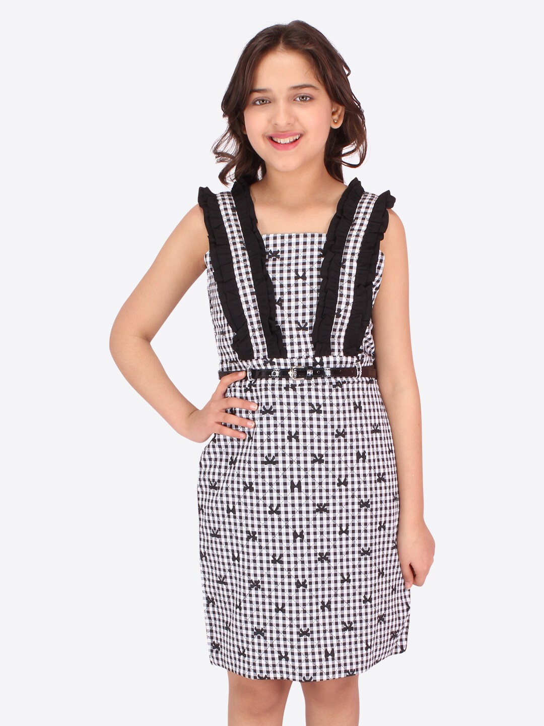 

CUTECUMBER Black & White Printed Georgette Dress