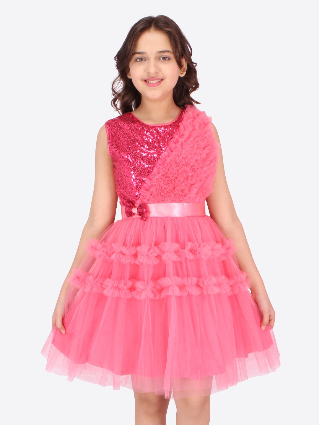 

CUTECUMBER Girls Pink Fit & Flare Net Dress