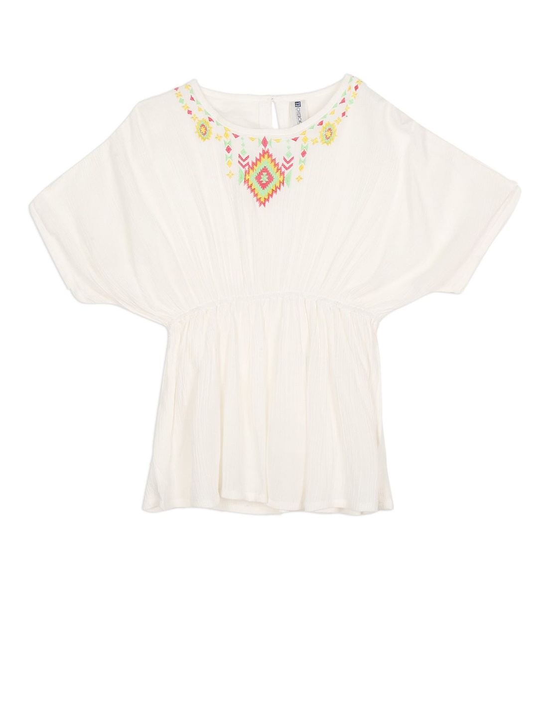 

Cherokee Girls White Embroidered Extended Sleeves Cinched Waist Top