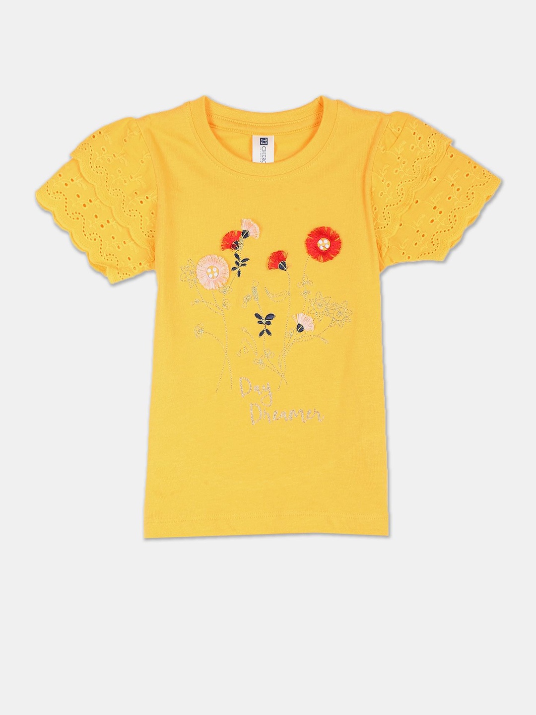 

Cherokee Yellow Floral Embroidered Top