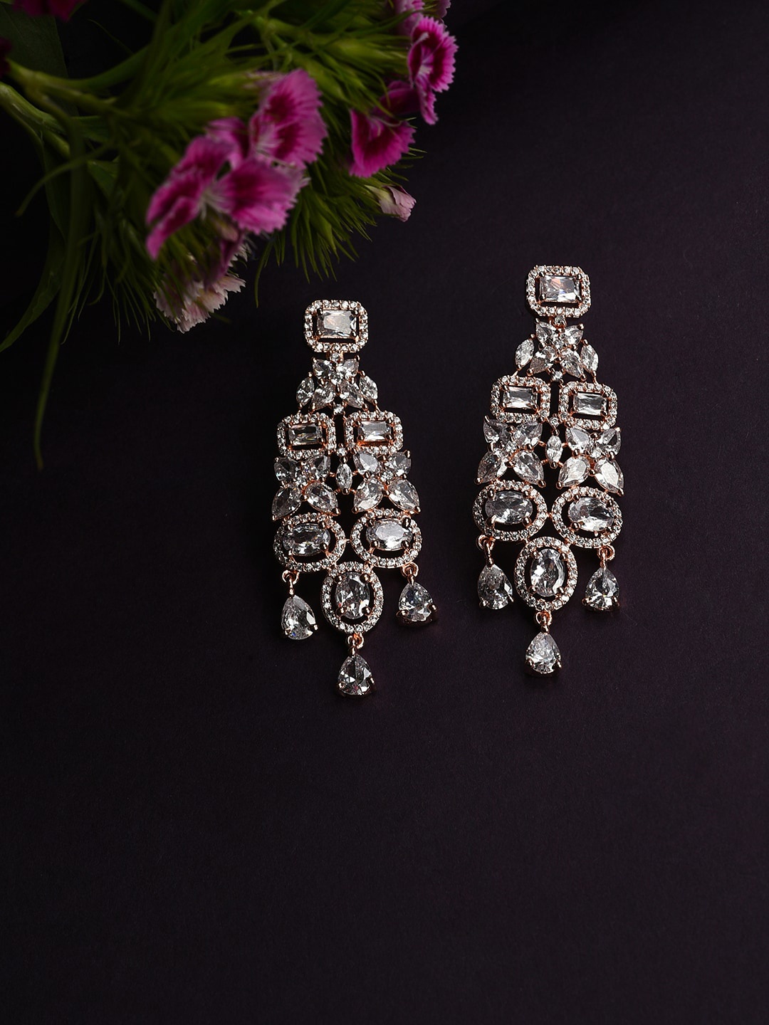 

SOHI Rose Gold Contemporary Studs Earrings