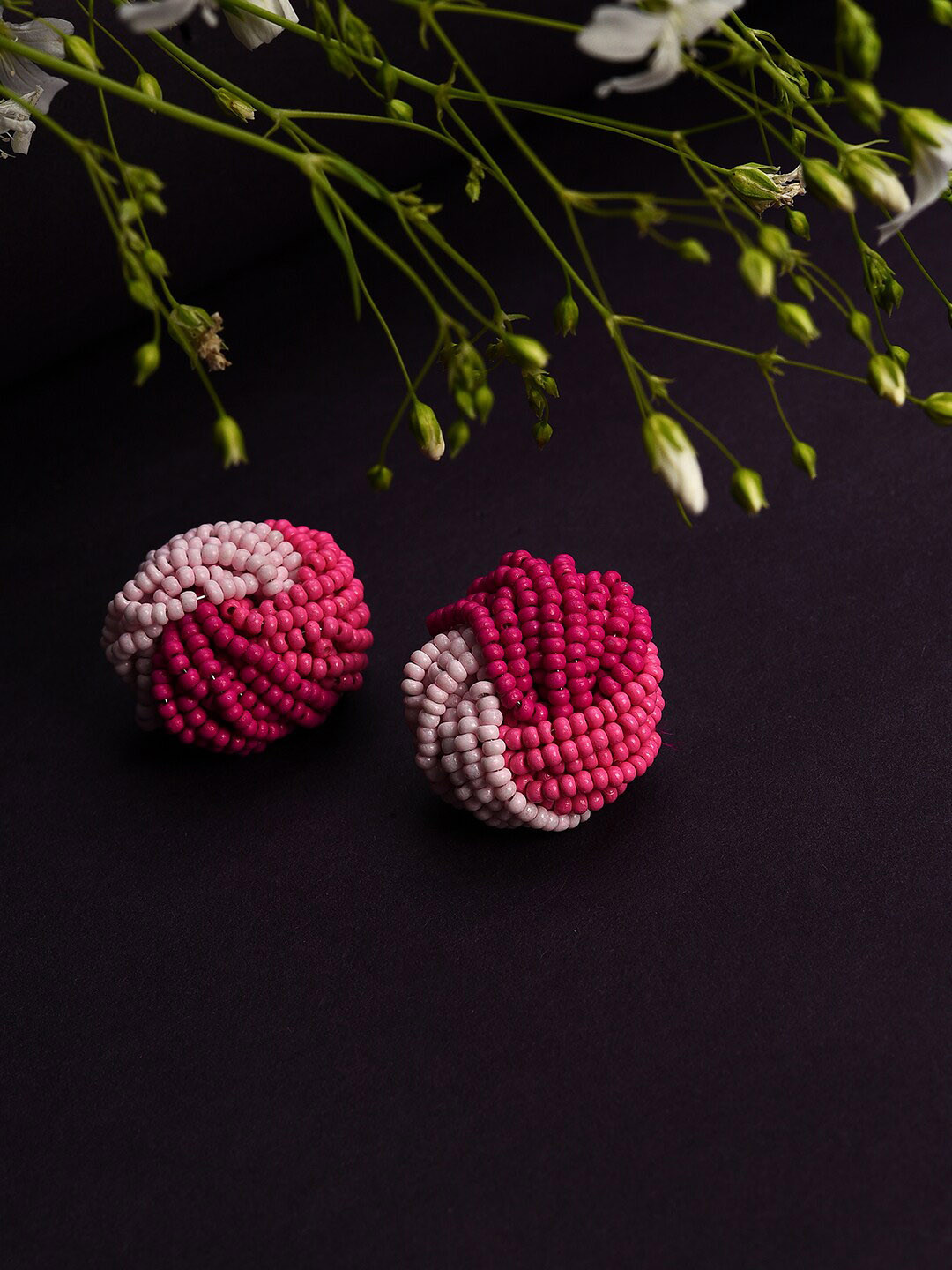 

SOHI Pink Beaded Contemporary Studs Earrings