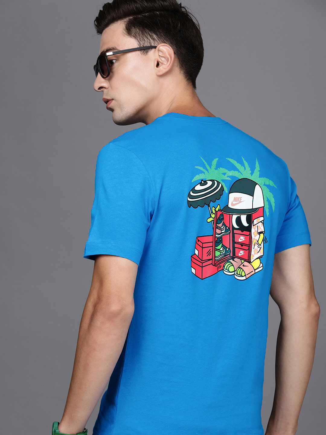 

Nike Men Blue Printed Pure Cotton SHOEBOX T-shirt