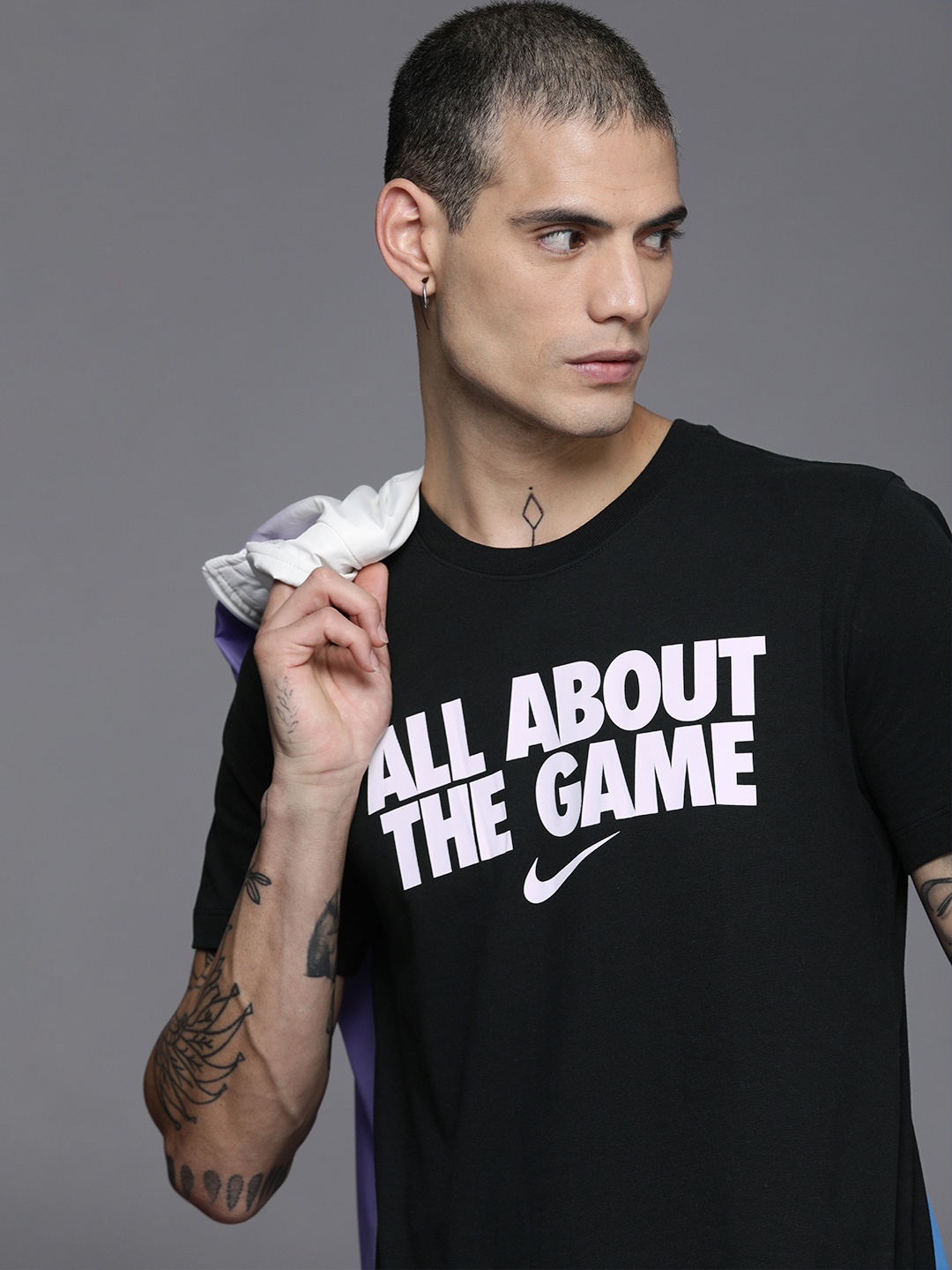 

Nike Men Black & White Typography Printed VERB 2 T-shirt