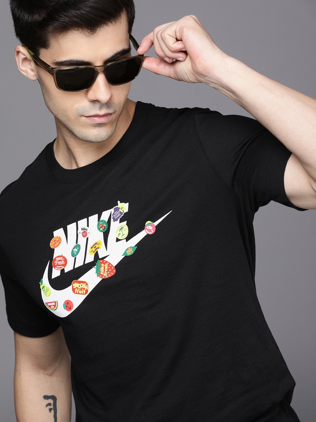 

Nike Men Black Brand Logo Printed Pure Cotton T-shirt