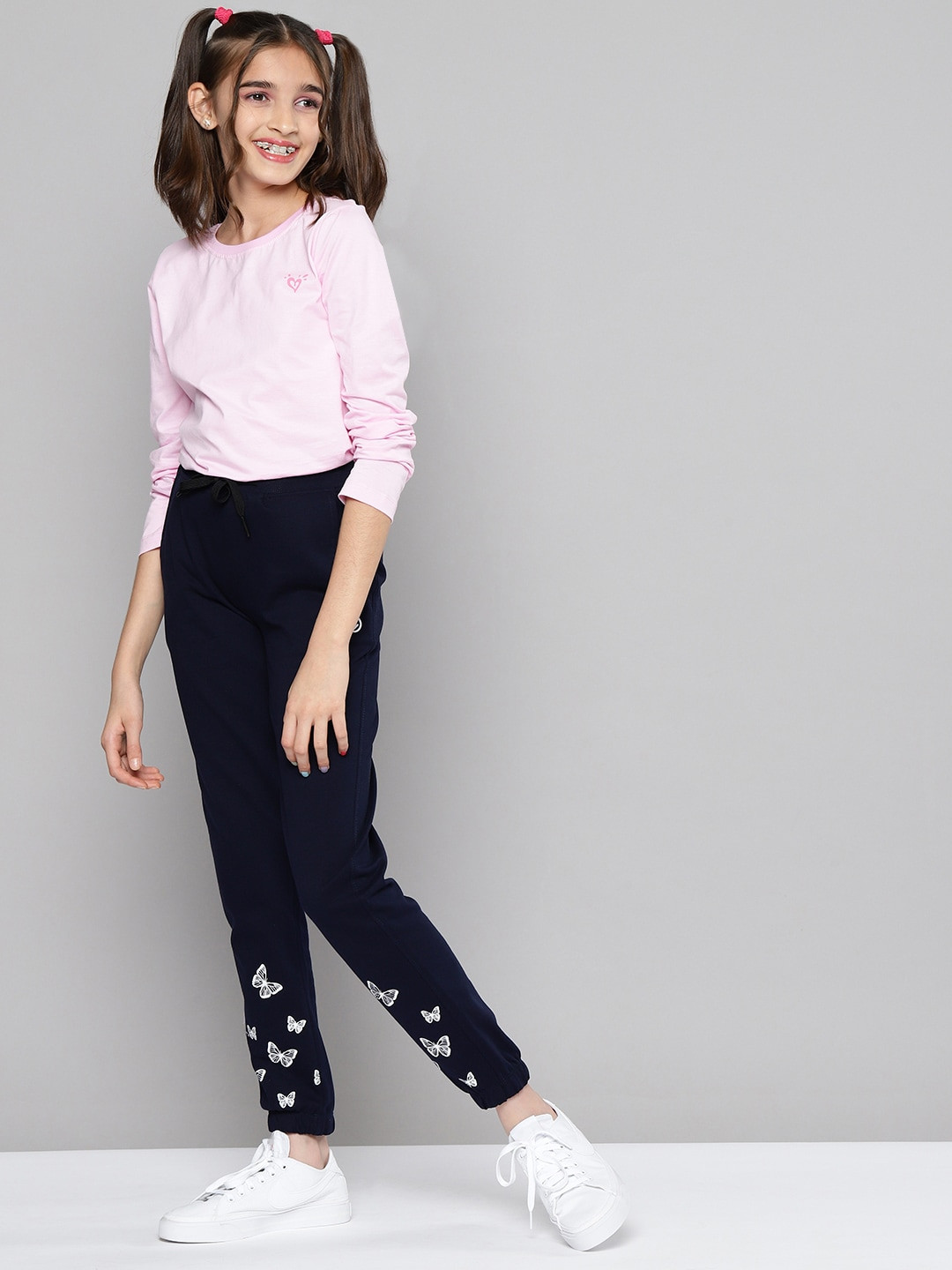 

JUSTICE Girls Navy Blue Printed Pure Cotton Joggers