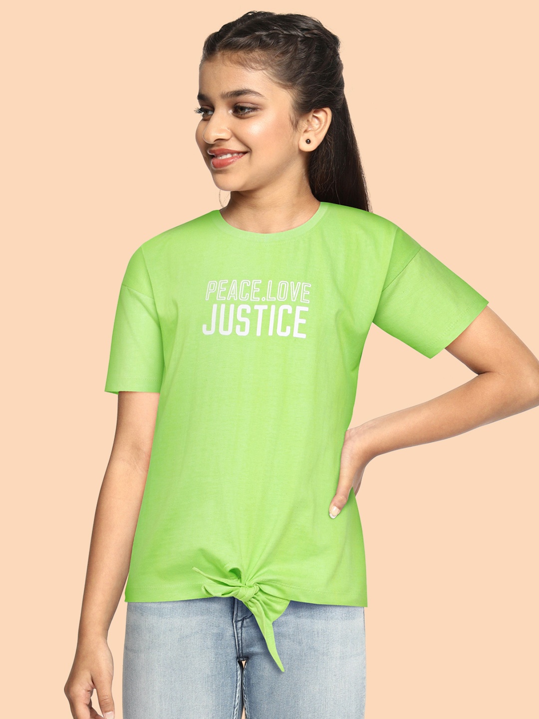 

JUSTICE Girls Green Printed Pure Cotton Top