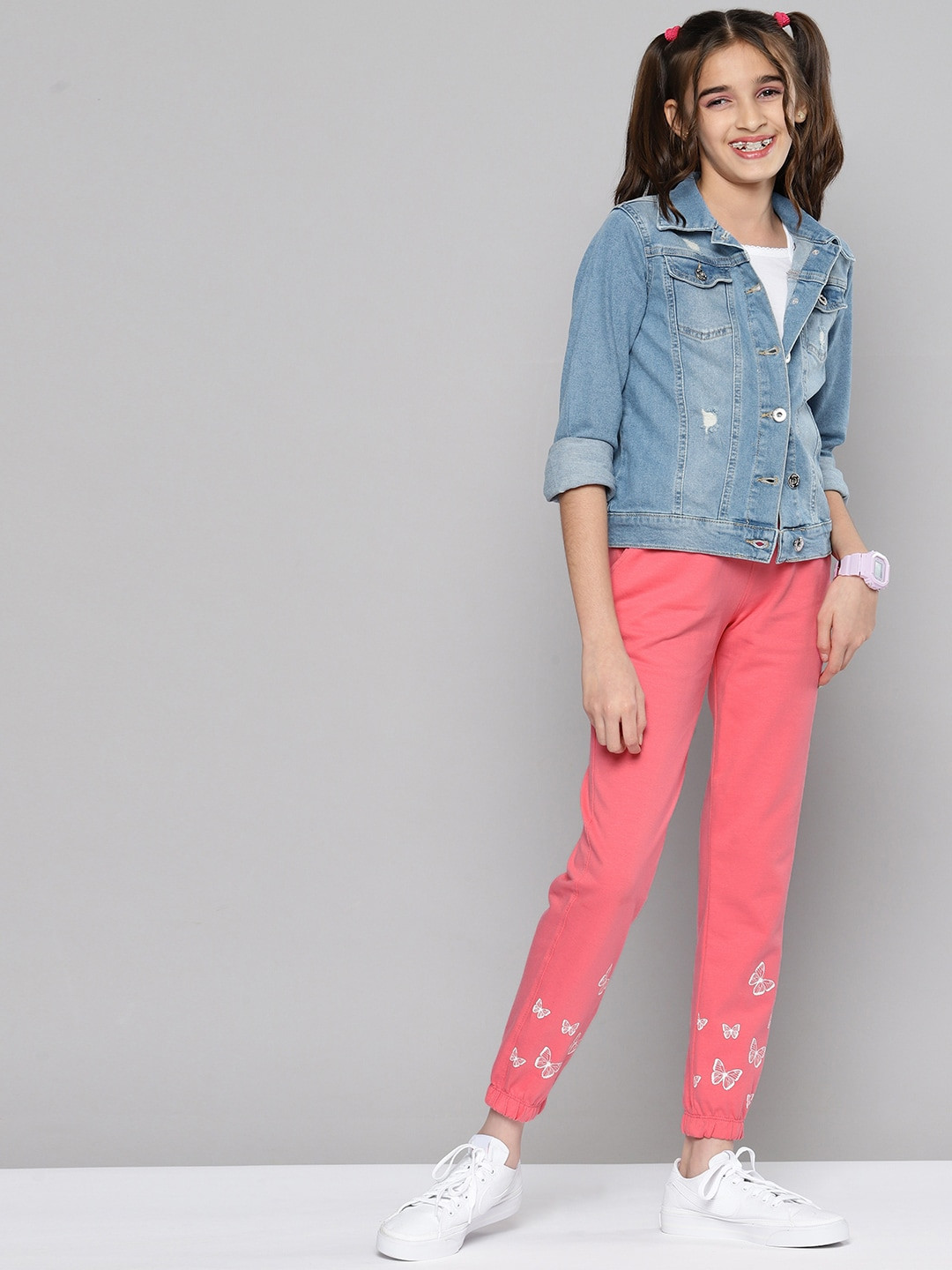 

JUSTICE Girls Pink Printed Pure Cotton Joggers