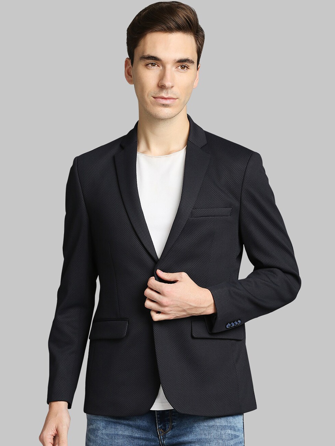 

Parx Men Blue Self-Design Single-Breasted Casual Blazer