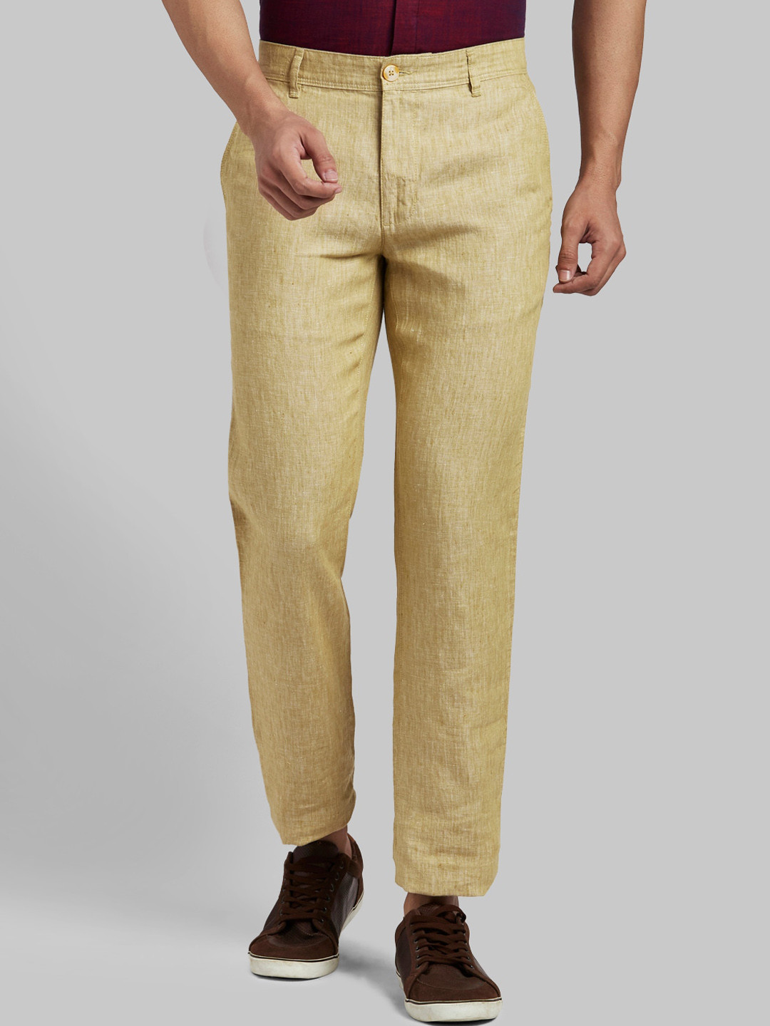 

Parx Men Khaki Tapered Fit Self Design Linen Trousers