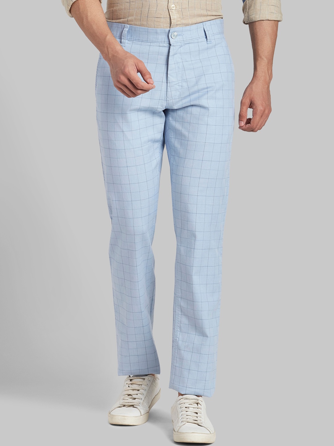 

Parx Men Blue Checked Tapered Fit Trousers