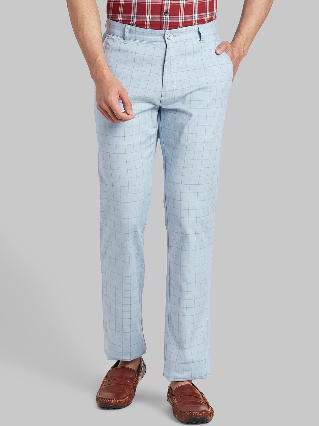 

Parx Men Blue Checked Tapered Fit Trousers