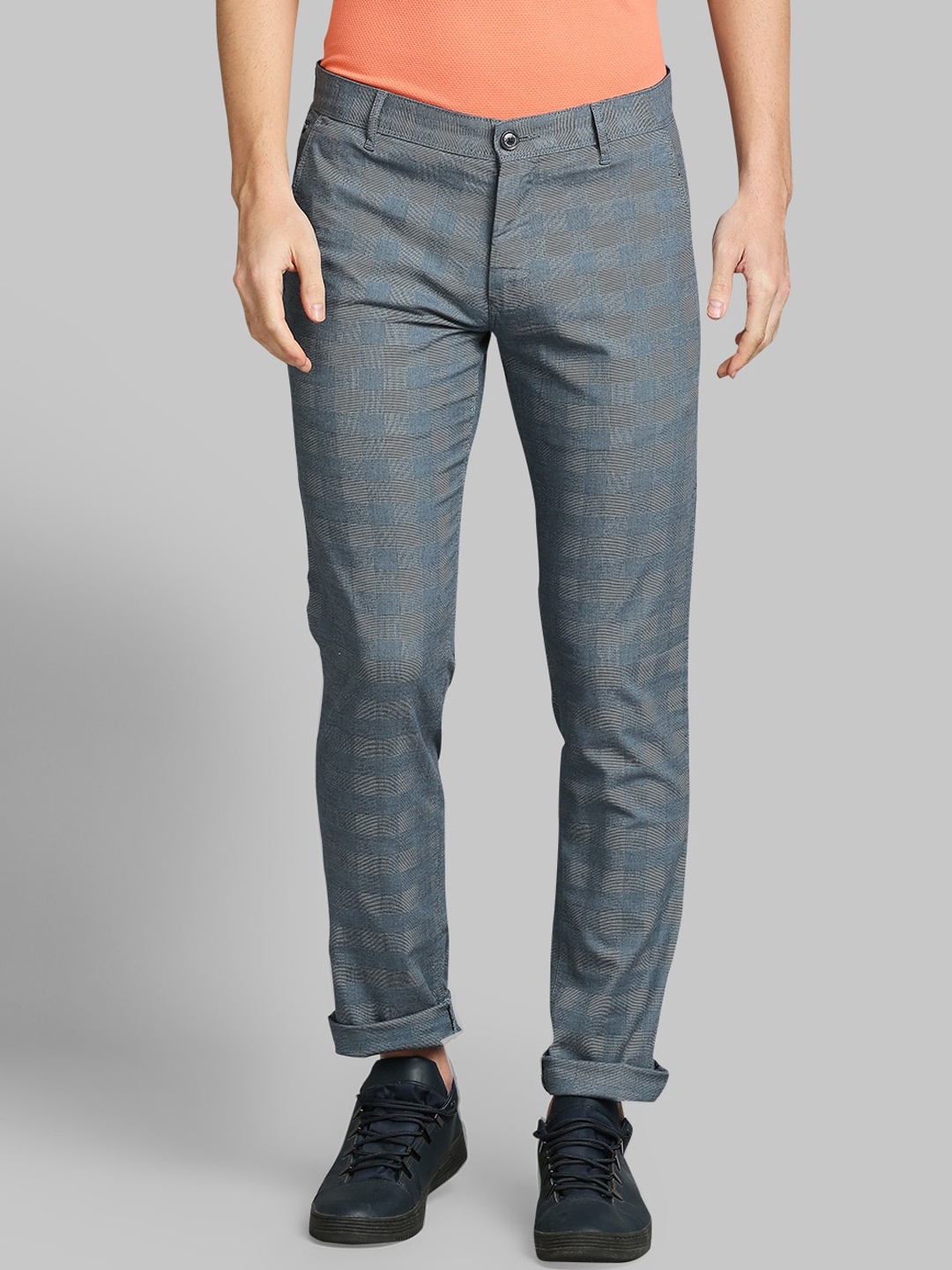 

Parx Men Blue Checked Tapered Fit Trousers