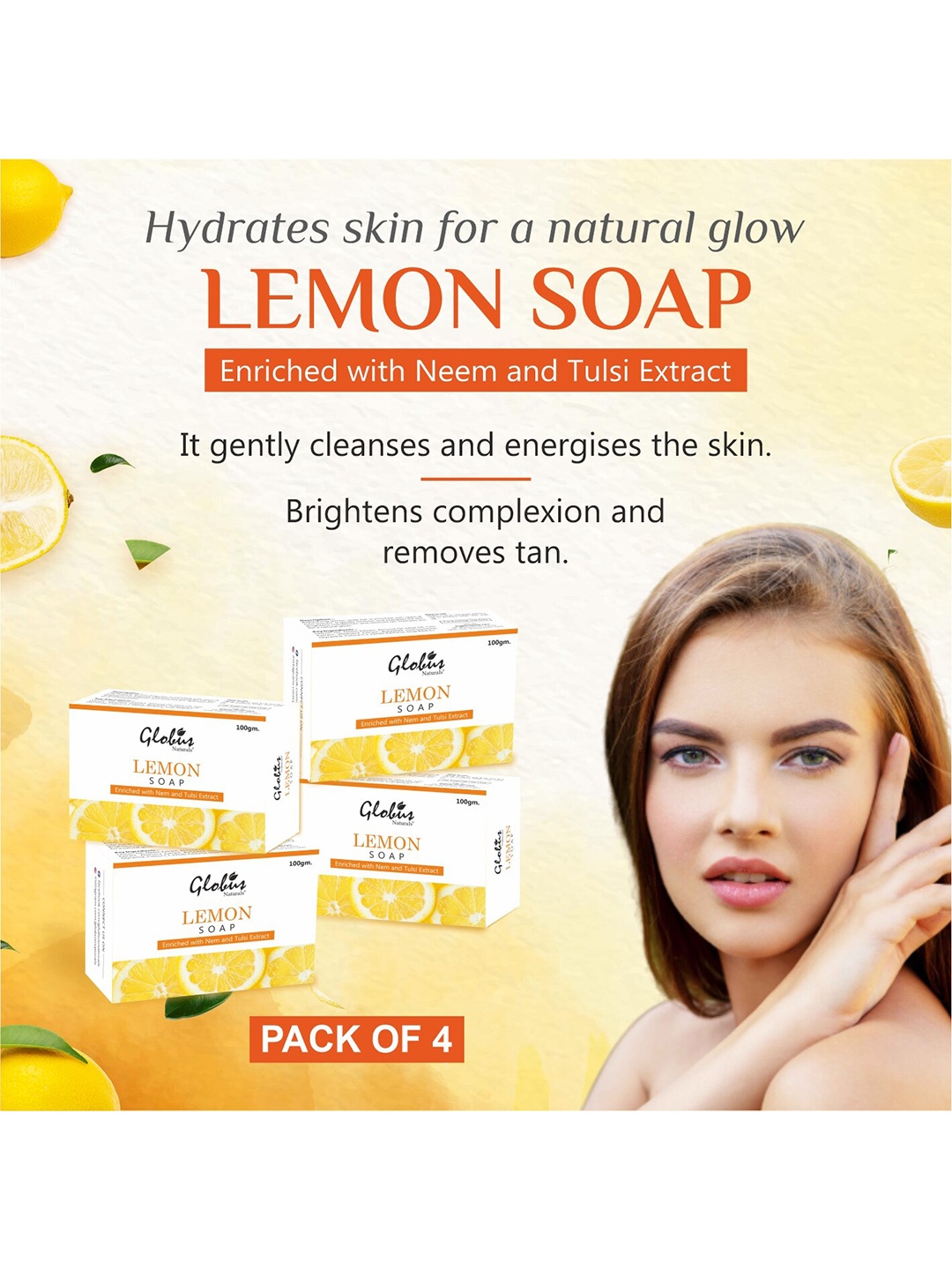 

Globus naturals Set of 4 Refreshing Lemon Vitamin C Soap 100 g each, Yellow