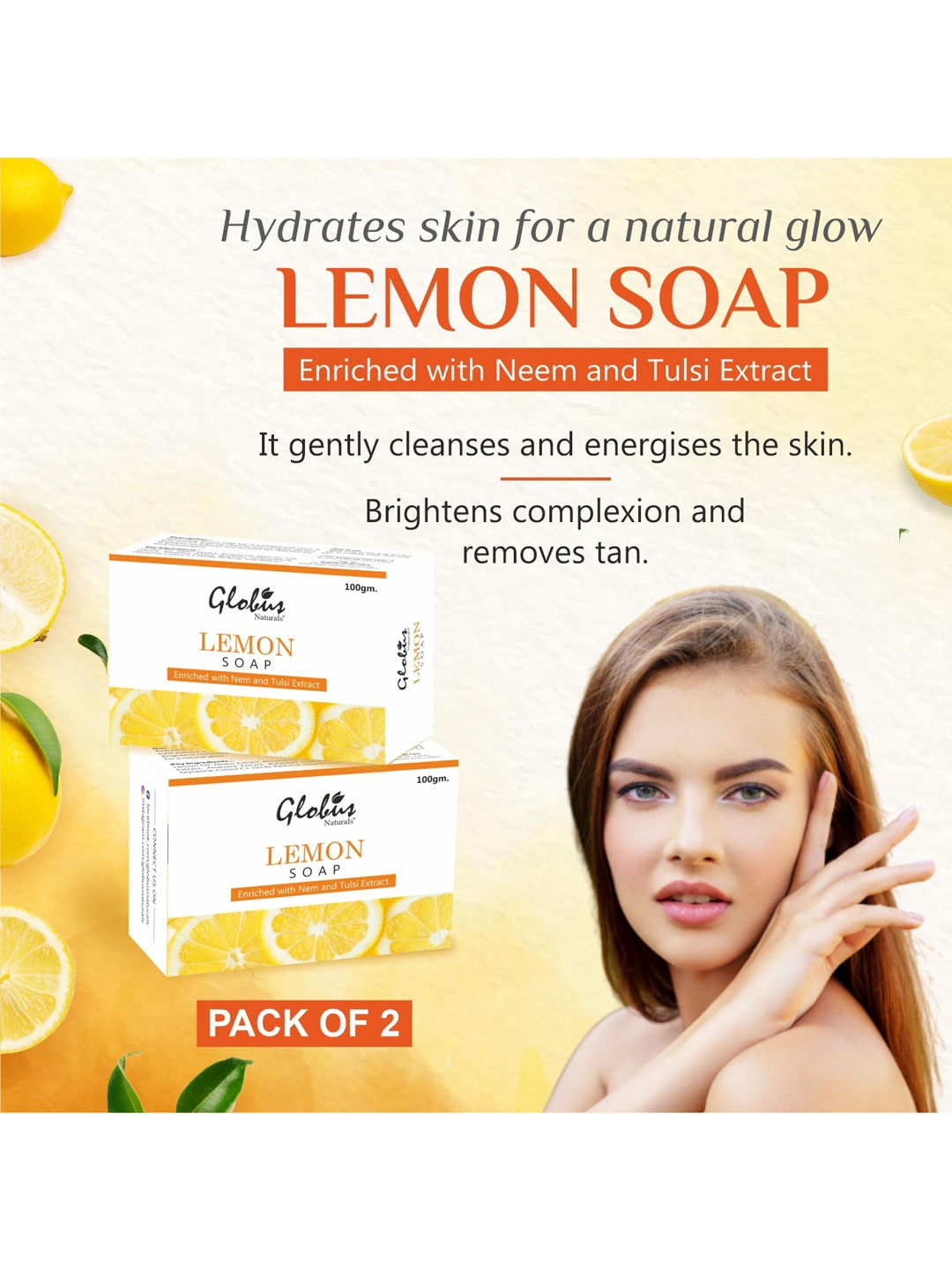 

Globus naturals Set of 2 Refreshing Lemon Vitamin C Soap 100 g each, Yellow