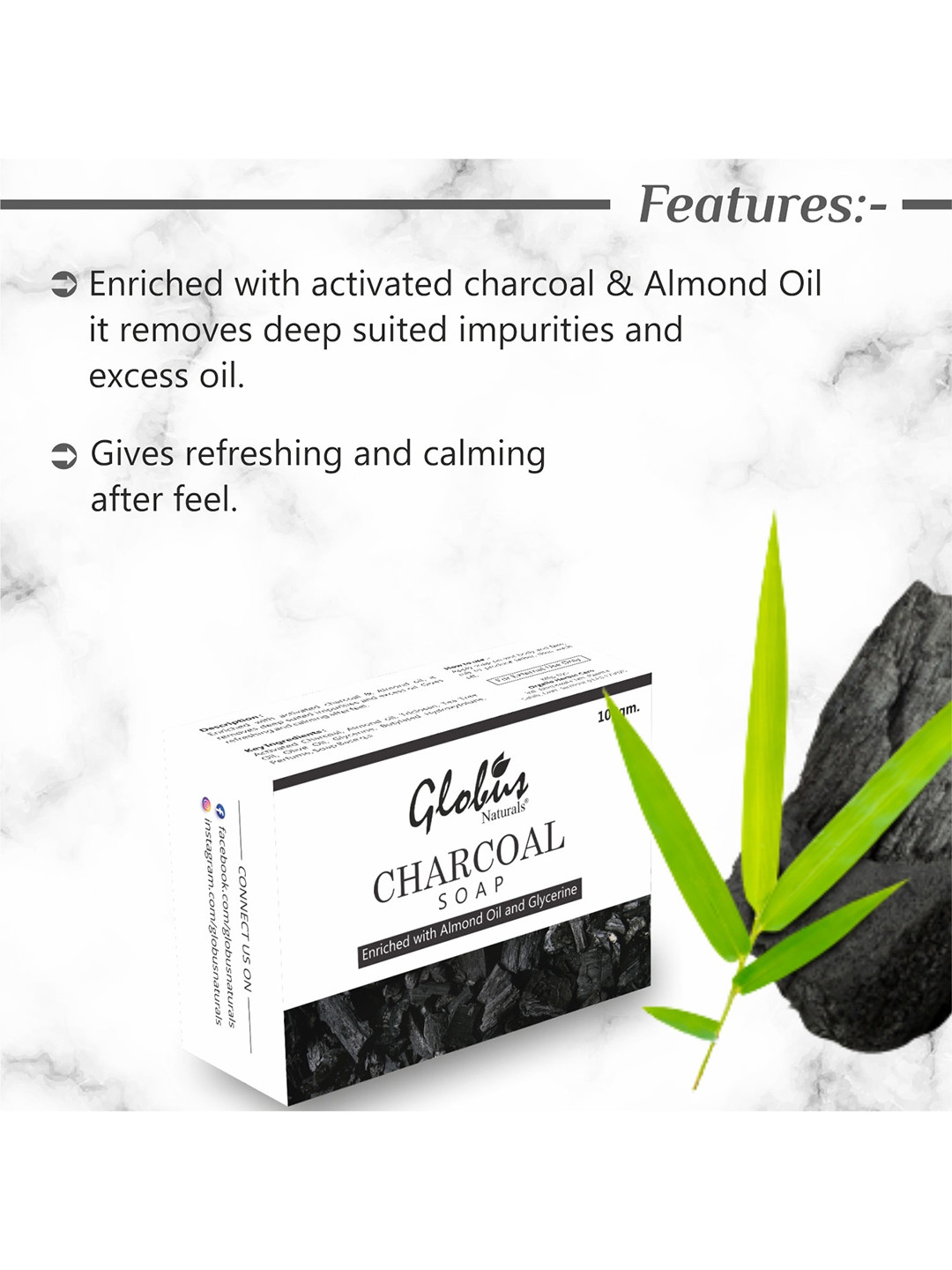 

Globus naturals Set of 3 Deep Cleaning & Exfoliating Activated Charcoal Soap 100 g each