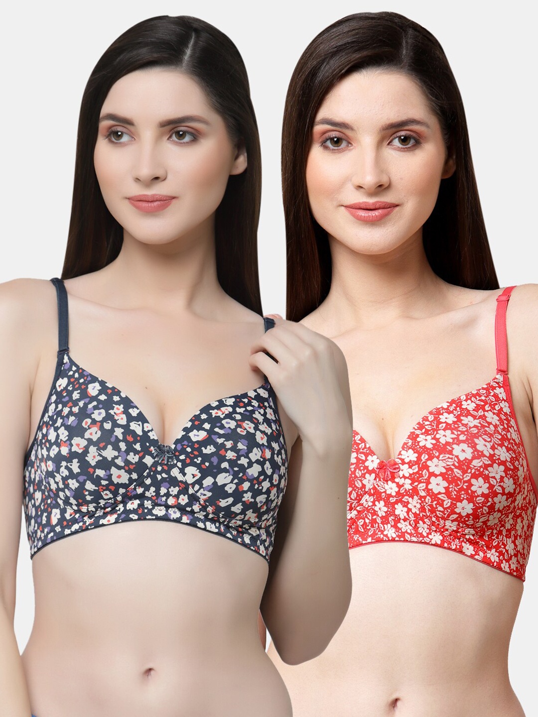 

Floret Pack of 2 Printed Bra Lightly Padded, Navy blue