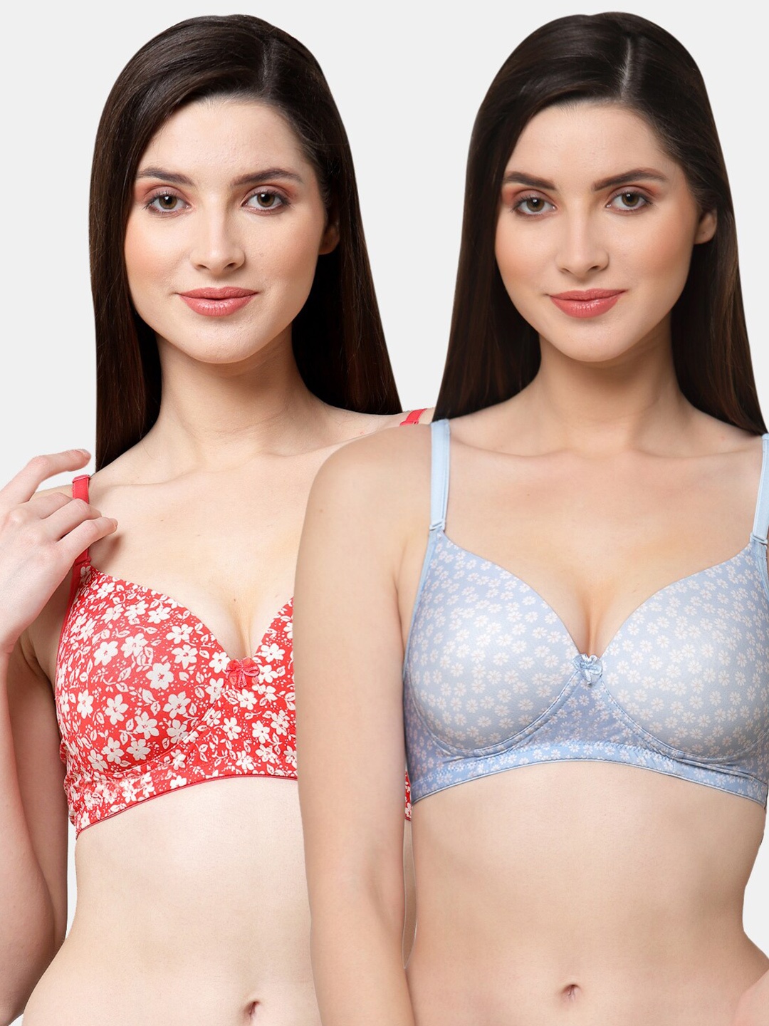 

Floret Pack of 2 Blue & Red Floral Lightly Padded Bra
