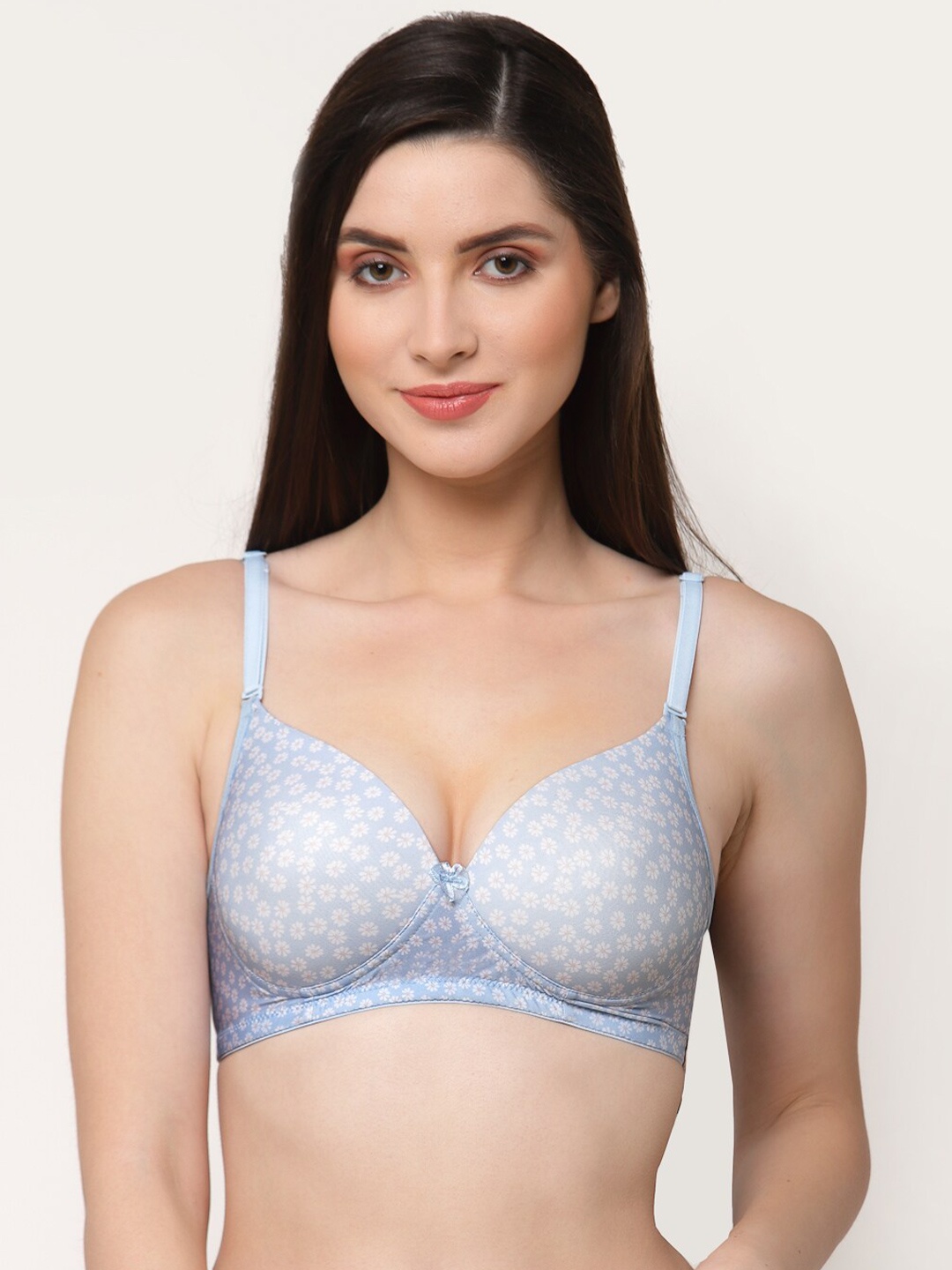 

Floret Aqua Blue & White Floral Lightly Padded Bra