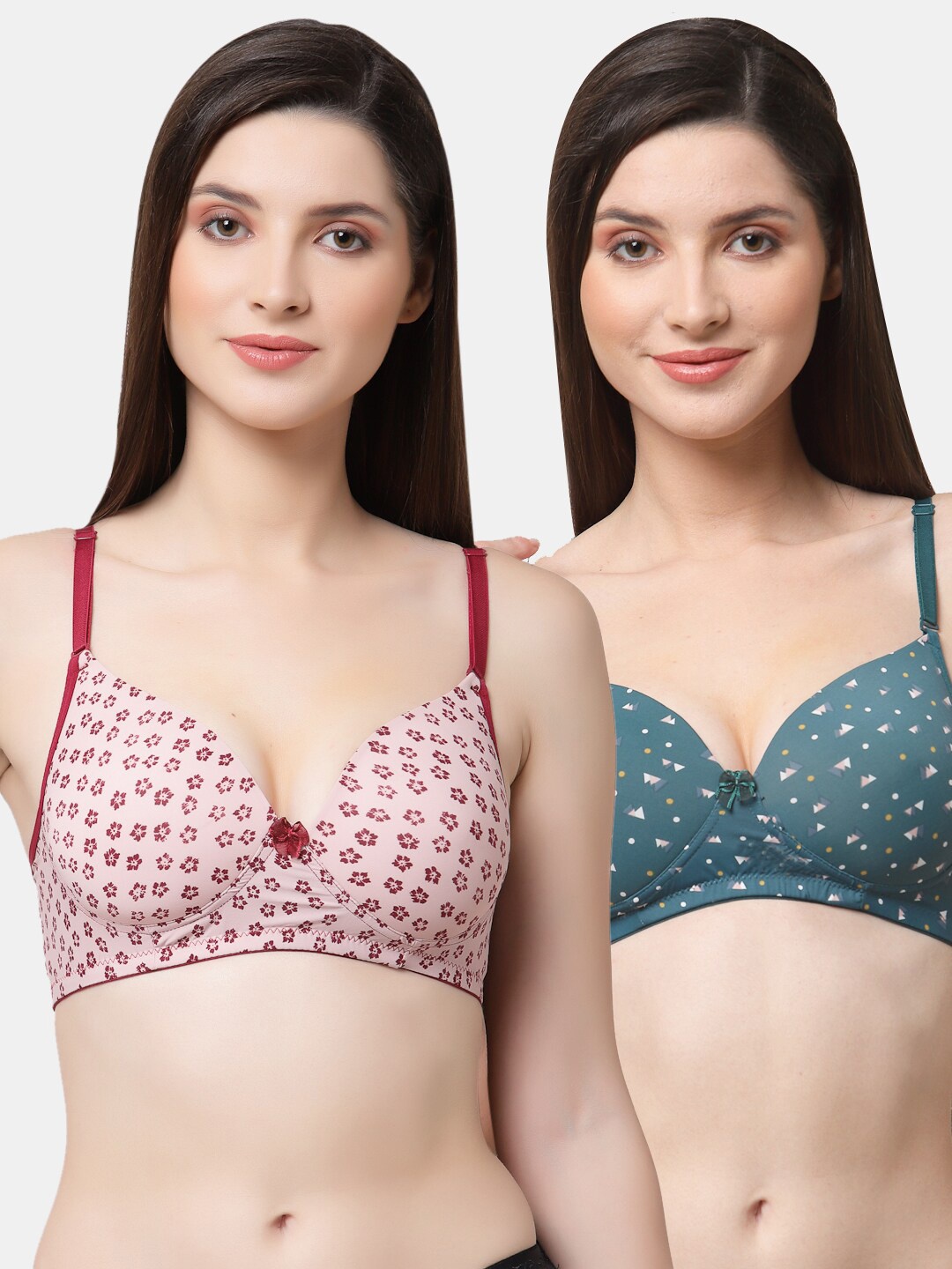 

Floret Maroon & Teal Blue Pack Of 2 Floral Printed Lightly Padded Push-Up Bra