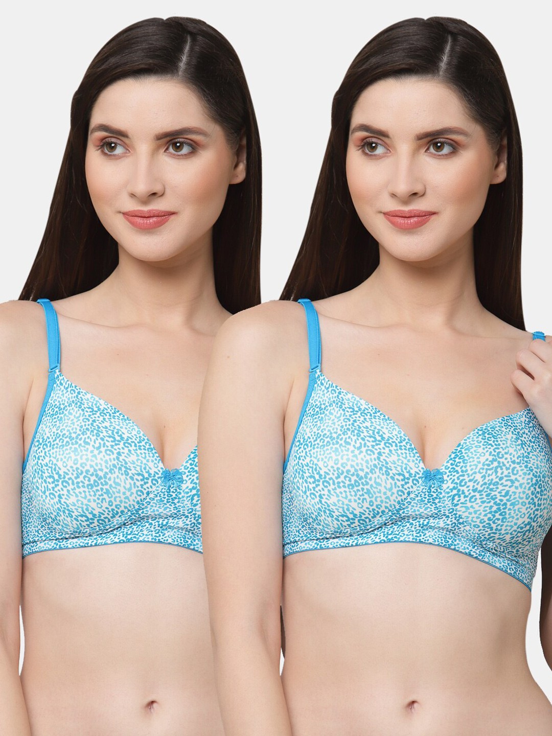 

Floret Set Of 2 White & Blue Abstract Printed Lightly-Padded Push-Up Bra