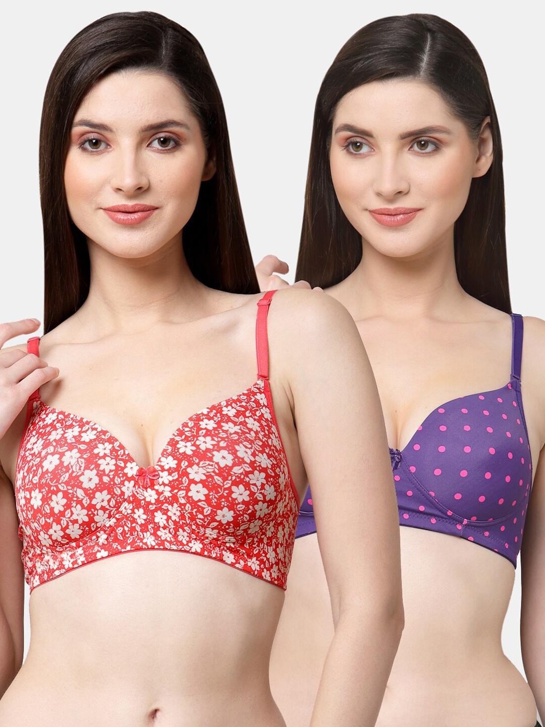 Floret Red & Purple Printed Set Of 2 All Day Comfort T-Shirt Bra