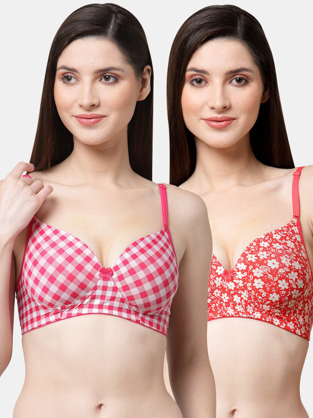 

Floret Pack Of 2 Magenta & Red Printed Lightly Padded Push-Up Bra