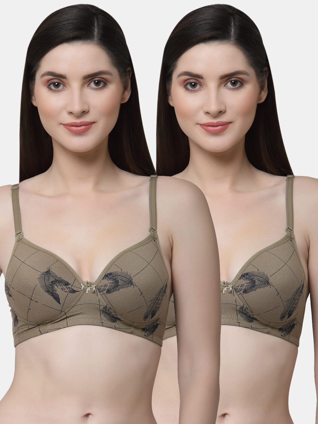

Floret Khaki & Black Set Of 2 Lightly Padded Multiway Seamless Push-Up Bra