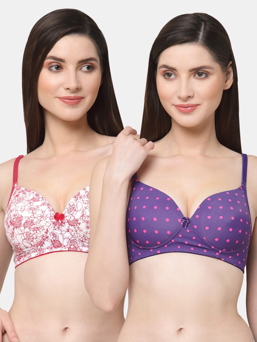 

Floret Pack Of 2 Purple & White Floral Bra Lightly Padded