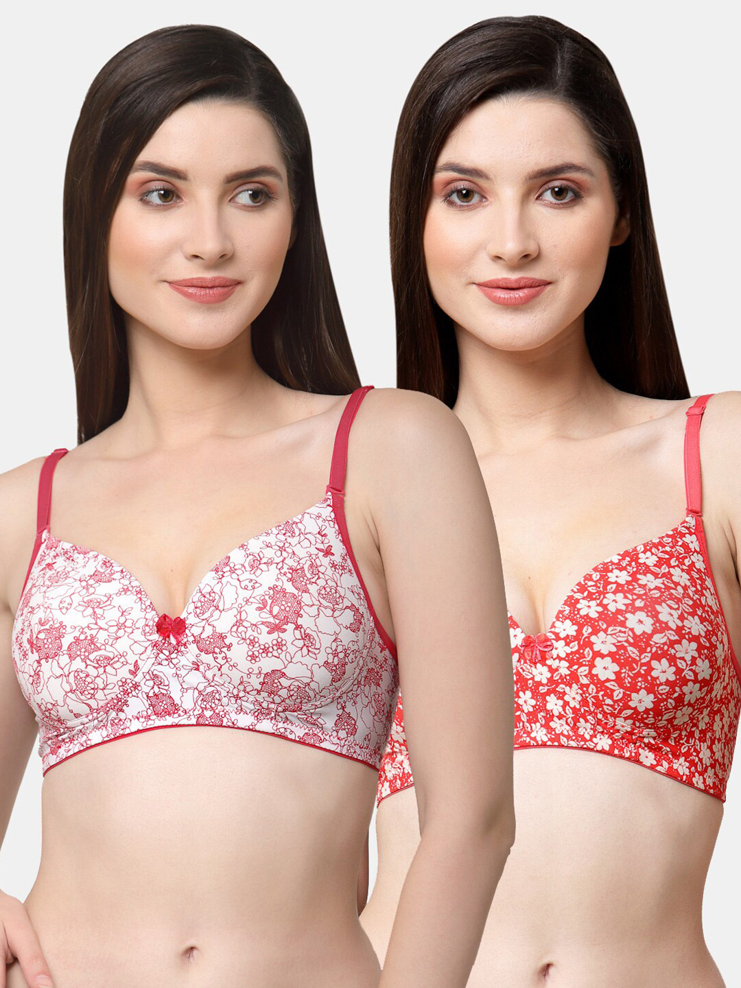 

Floret Pack Of 2 White & Red Floral Bra Lightly Padded