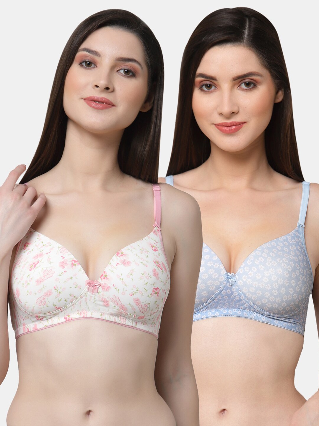 

Floret White & Blue Set Of 2 Floral Non Wired Lightly Padded Bra T3017A_Floral Rose-Floral Aqua_30B-Floral Rose-Floral Aqua