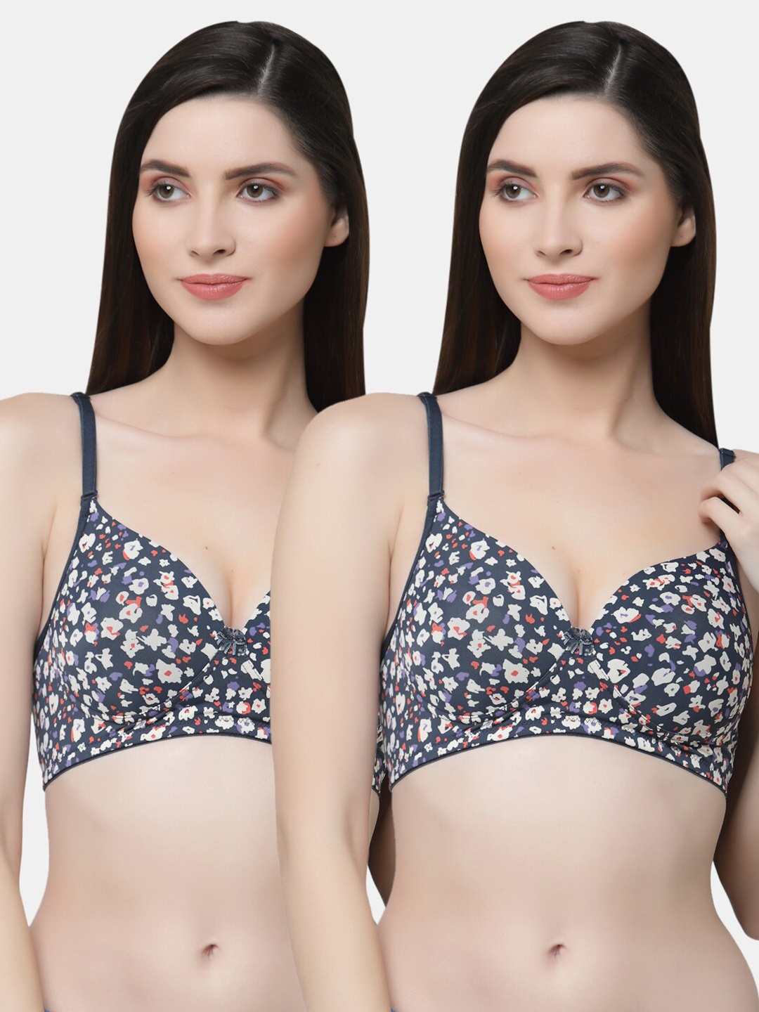 

Floret Charcoal & White Printed Set Of 2 Lightly Padded All Day Comfort Push-Up Bra