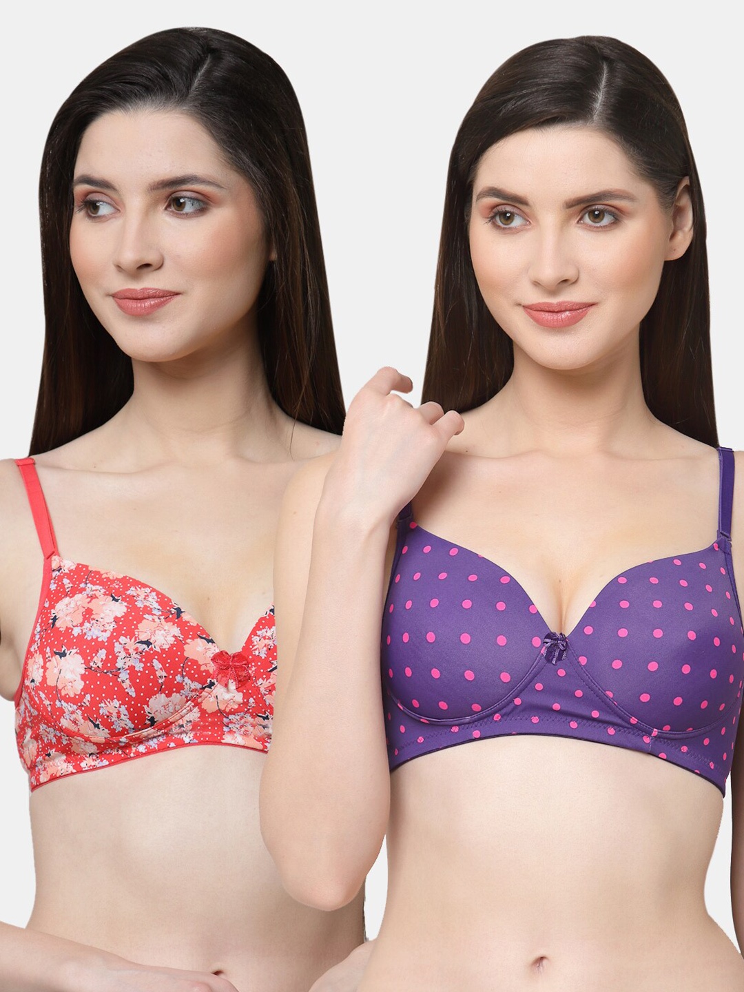

Floret Pack Of 2 Purple & Red Graphic Bras - Lightly Padded