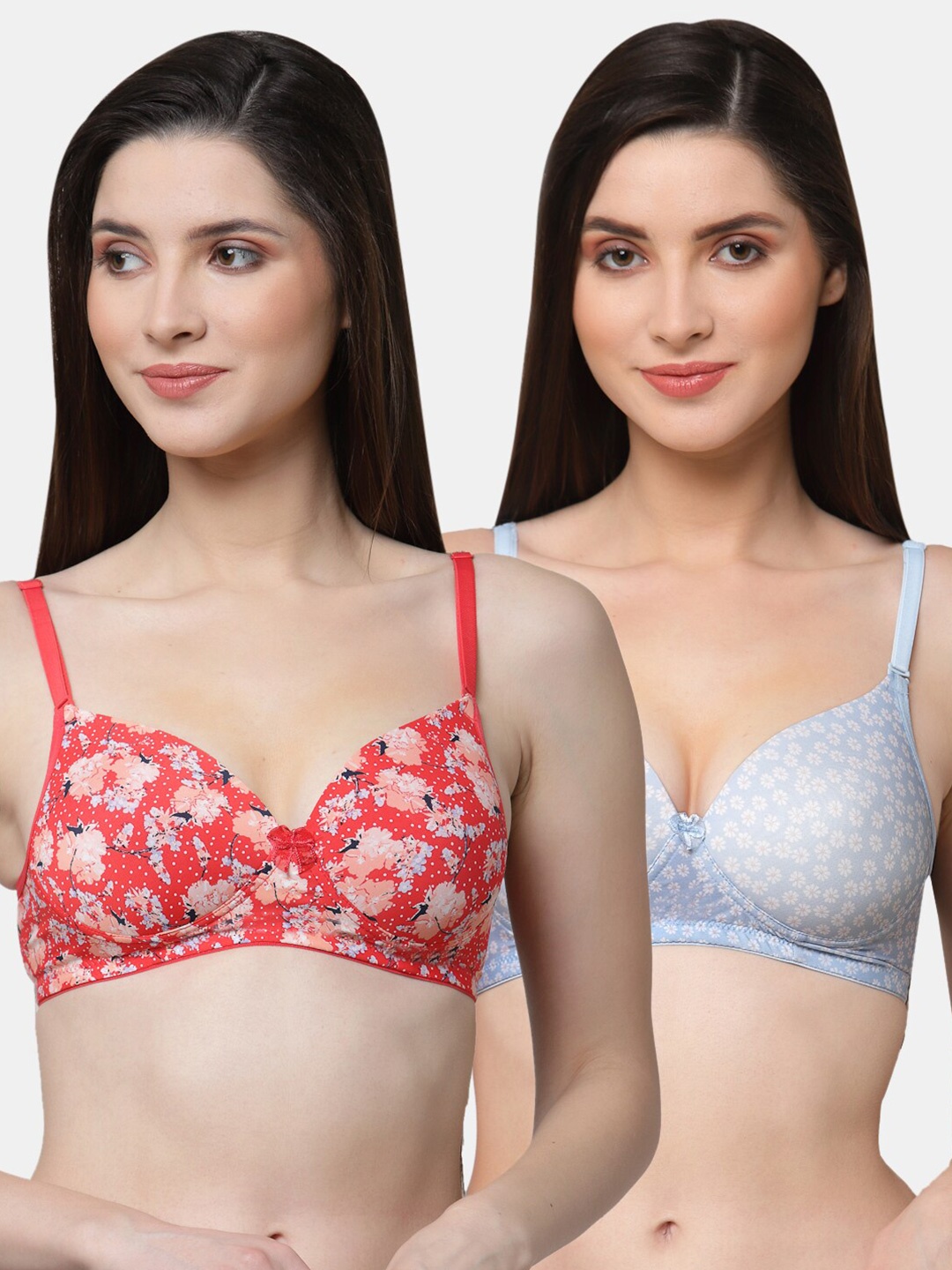 

Floret Pack of 2 Printed Bra Lightly Padded, Red