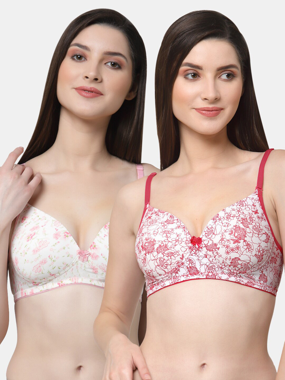 

Floret Pack Of 2 White & Pink Floral Bra Lightly Padded