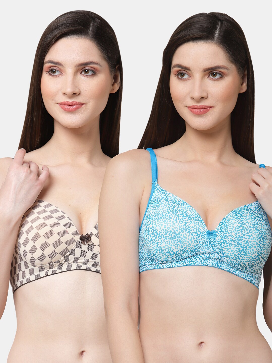

Floret Brown & Blue Floral Printed Lightly Padded Non-Wired Push-Up Bra
