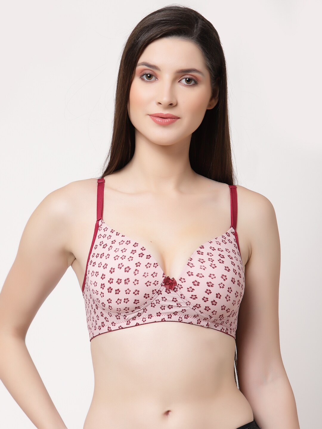 

Floret Women Maroon Floral Bra Lightly Padded