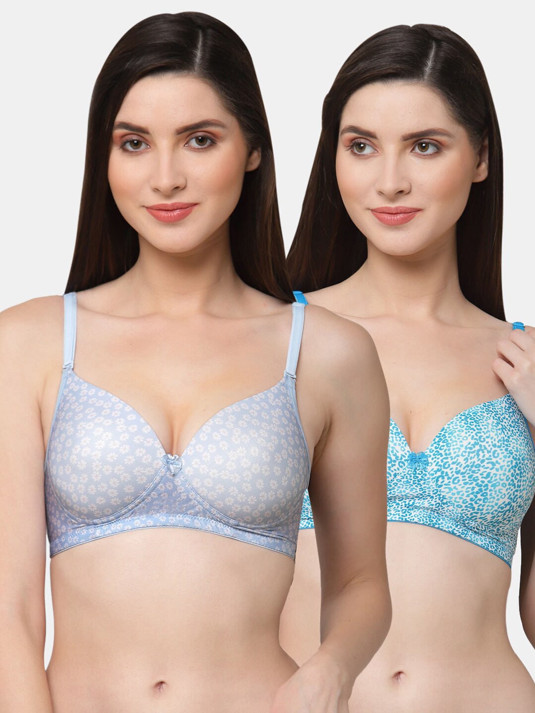 

Floret Pack Of 2 Aqua Blue & White Printed Lightly Padded Bra