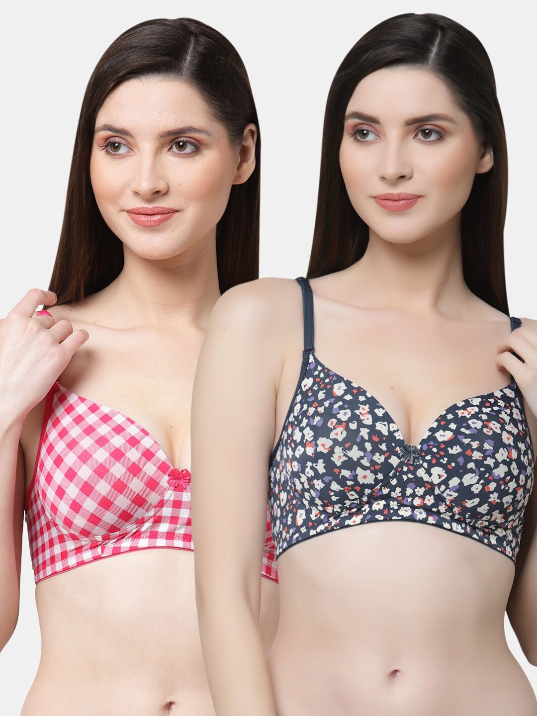 

Floret Pack of 2 Printed Bra Lightly Padded, Navy blue