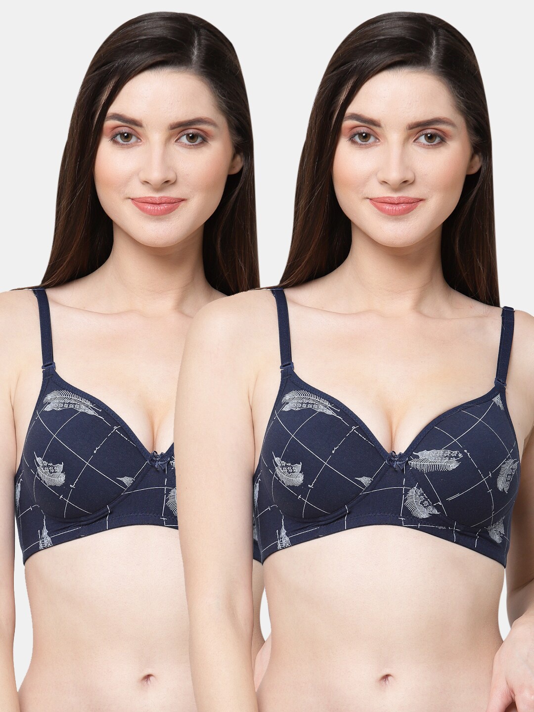 

Floret Navy Blue & Grey Pack Of 2 Floral Lightly Padded Bra