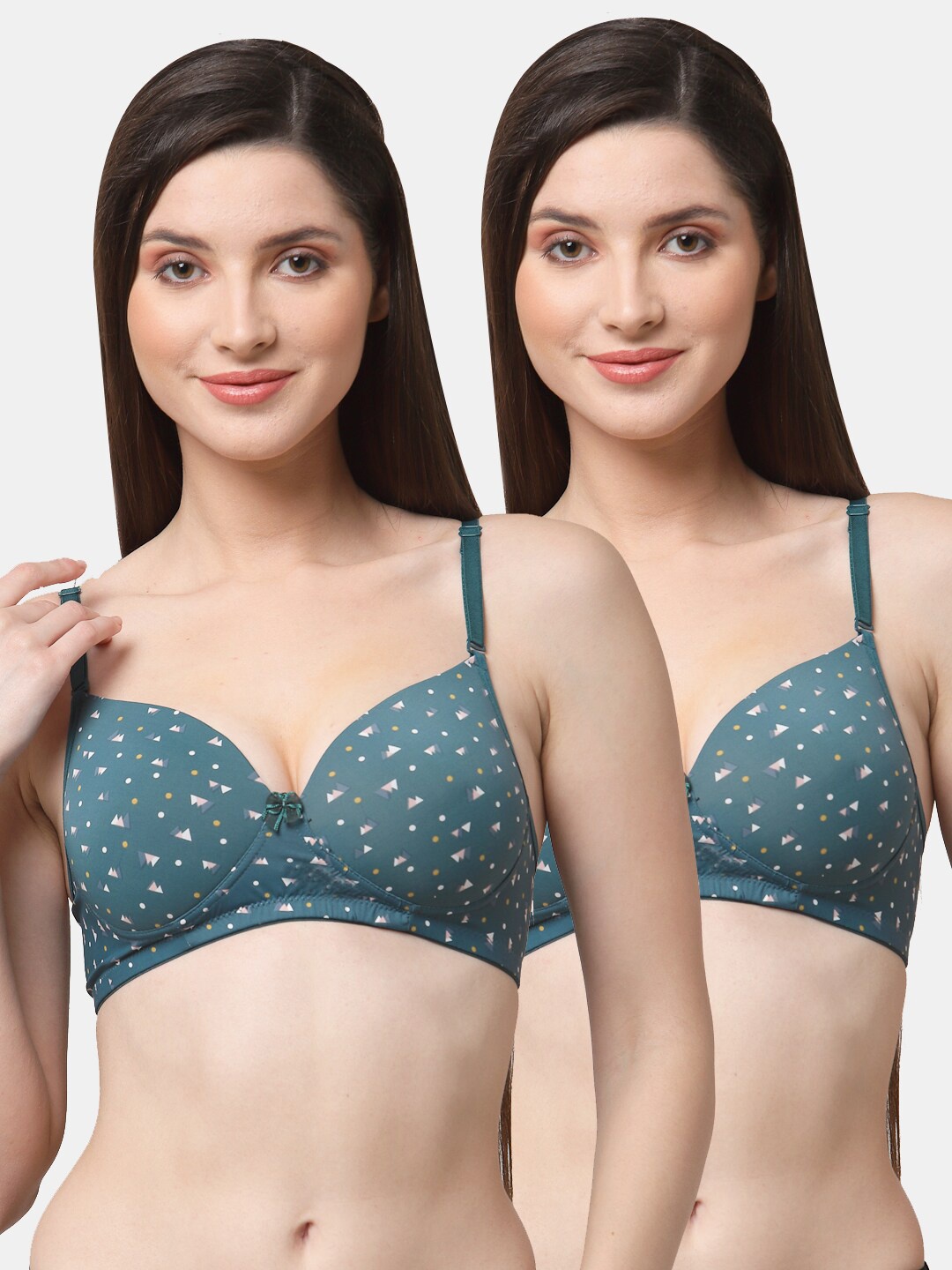 

Floret Pack of 2 Graphic Bra Lightly Padded, Green